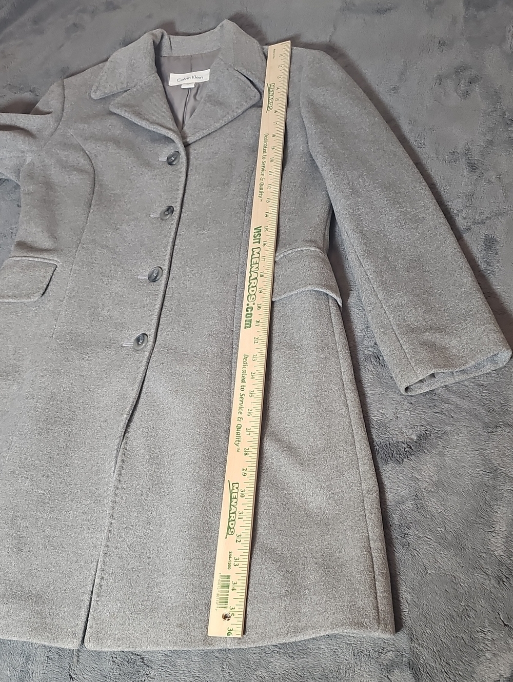 Calvin Klein Gray 65 Angora 35 Wool Blend Button Front Long Dress Coat Size 6 - Picture 9 of 9